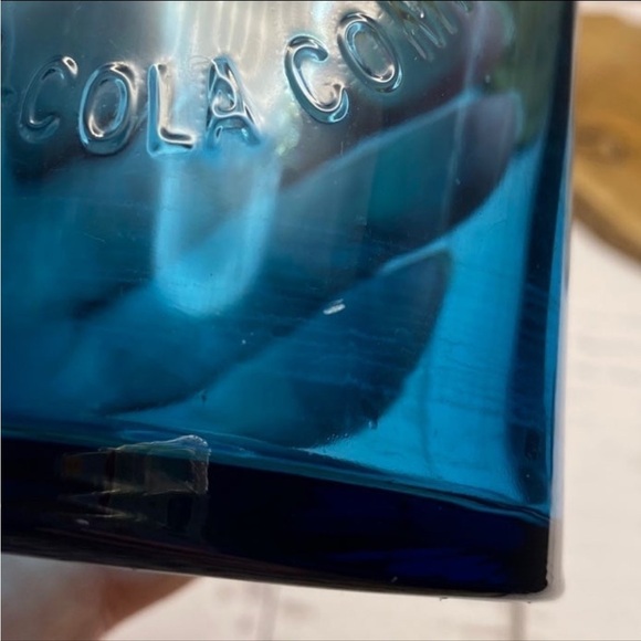 COCA COLA Glass Teal Blue 5.5" Tall McDonald's Double Tear Drop Circlewa… - Picture 3 of 6